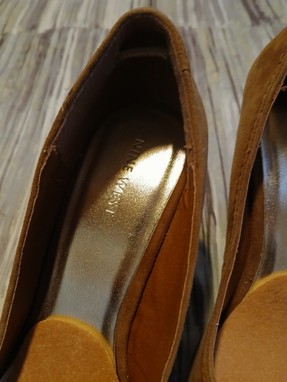 Nine West Tan Suede Peep-Toe Wood-Platform Wedges - Picture 4 of 8